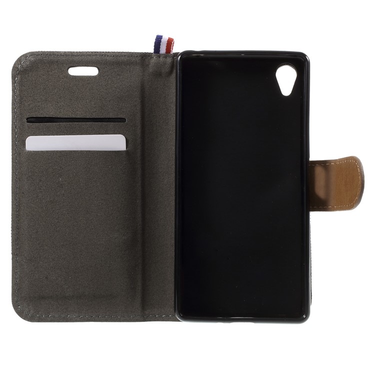 Denim Fabric Leather Flip Cover Case for Sony Xperia XA / XA Dual - Black-5