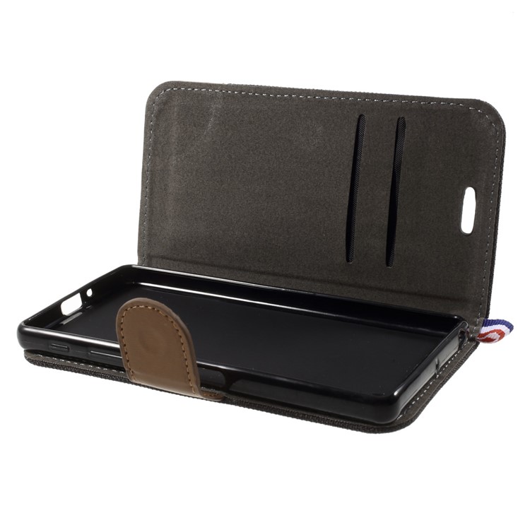 Denim Fabric Leather Flip Cover Case for Sony Xperia XA / XA Dual - Black-6