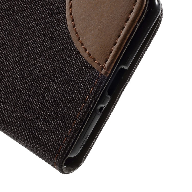 Denim Fabric Leather Flip Cover Case for Sony Xperia XA / XA Dual - Black-8