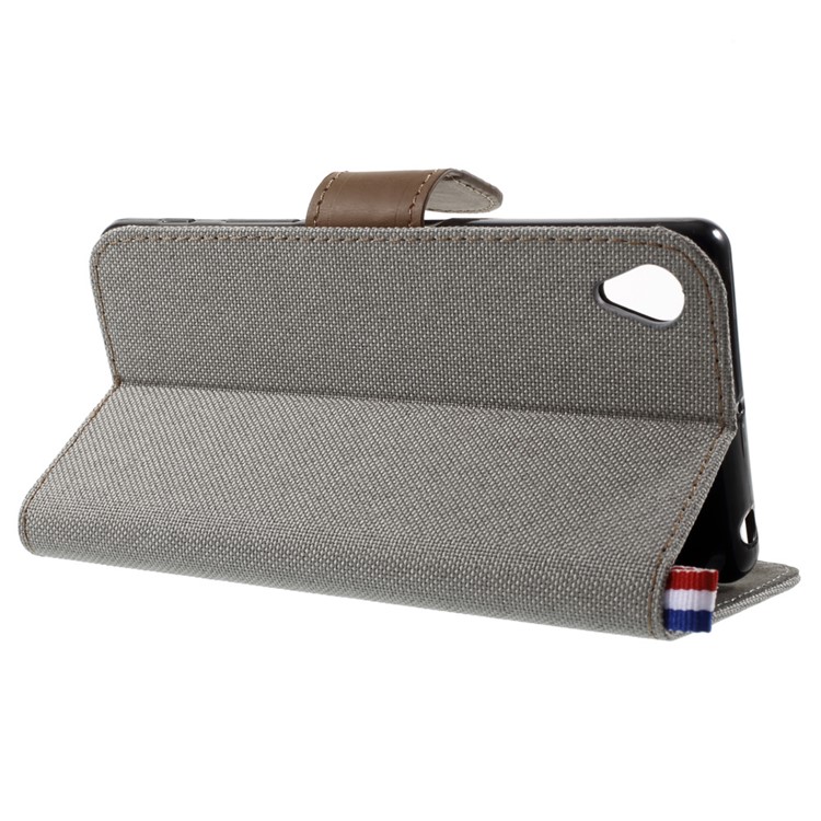 Denim Fabric Leather Cover Stand Case for Sony Xperia XA / XA Dual - Grey-3