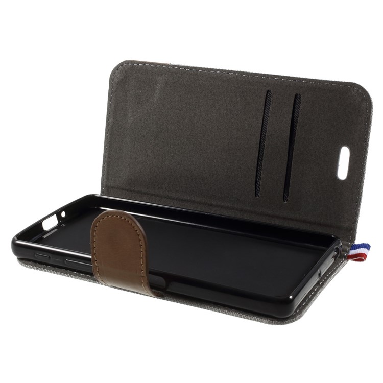 Denim Fabric Leather Cover Stand Case for Sony Xperia XA / XA Dual - Grey-5