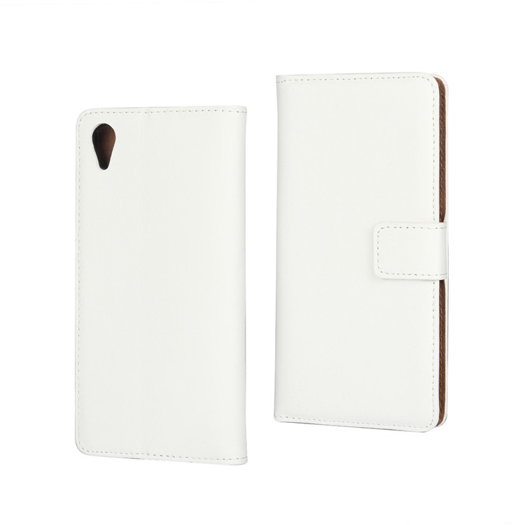 Genuine Split Leather Flip Cover for Sony Xperia XA / XA Dual - White-1