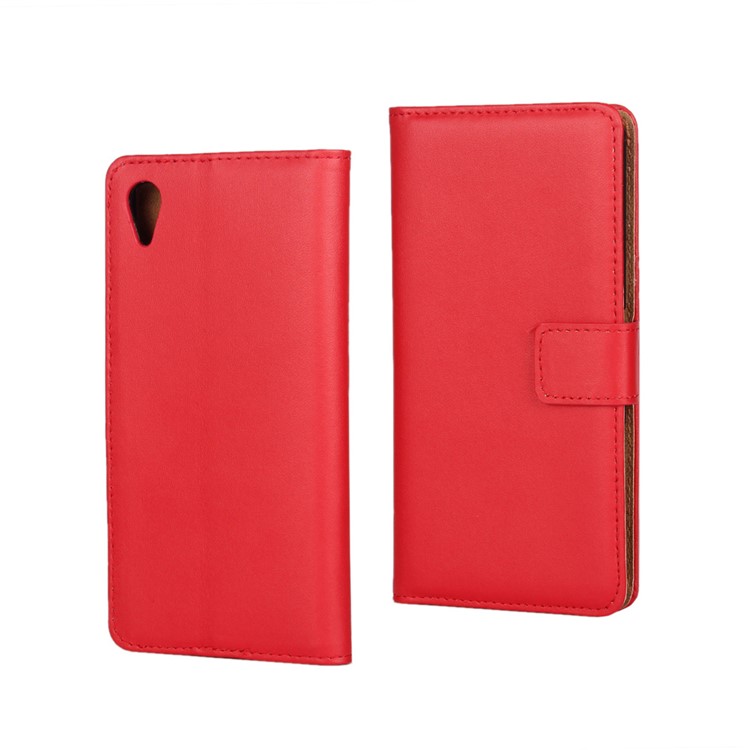 Genuine Split Leather Case Magnetic Flip Cover for Sony Xperia XA / XA Dual - Red-1