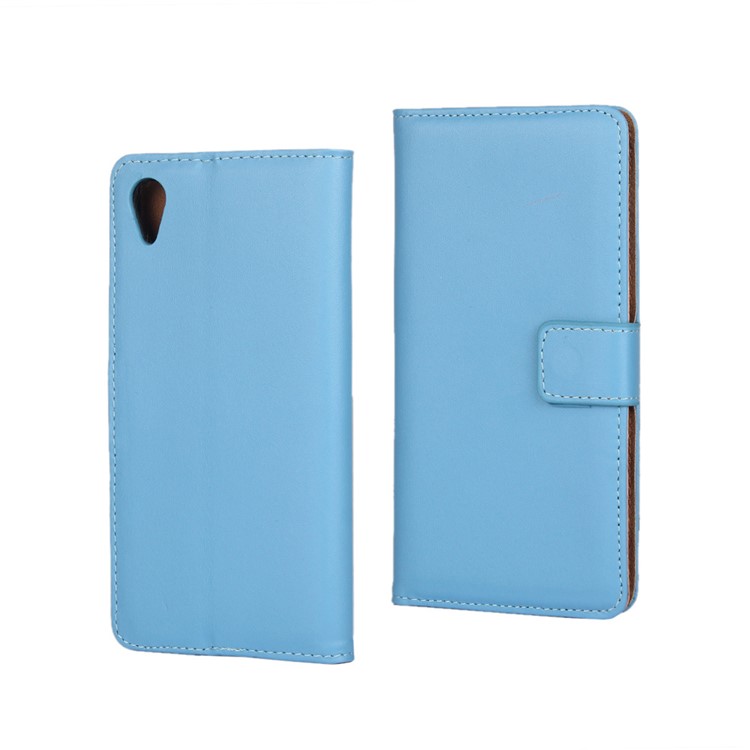 Echt Split Leder Brieftasche Kartenhalter Abdeckung Für Sony Xperia XA / XA Dual - Blau-1