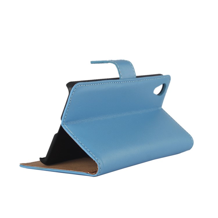 Echt Split Leder Brieftasche Kartenhalter Abdeckung Für Sony Xperia XA / XA Dual - Blau-2