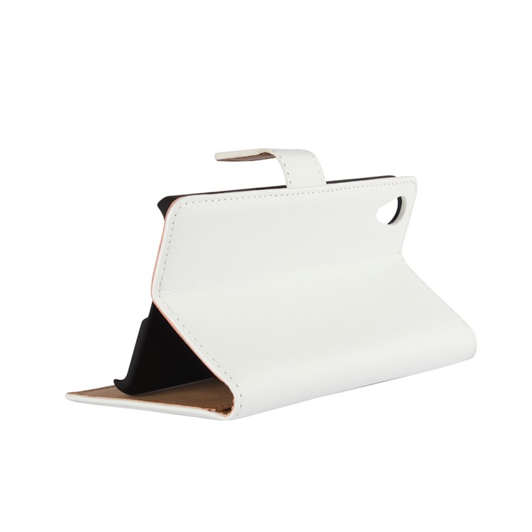 Genuine Split Leather Wallet Stand Cover for Sony Xperia X - White-2