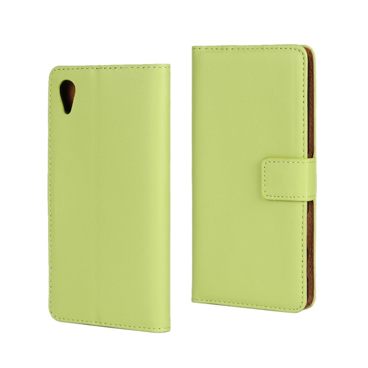 Genuine Split Leather Wallet Protector Case for Sony Xperia X - Green-1