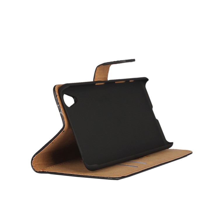 Genuine Split Leather Wallet Stand Case Cover for Sony Xperia X - Brown-3
