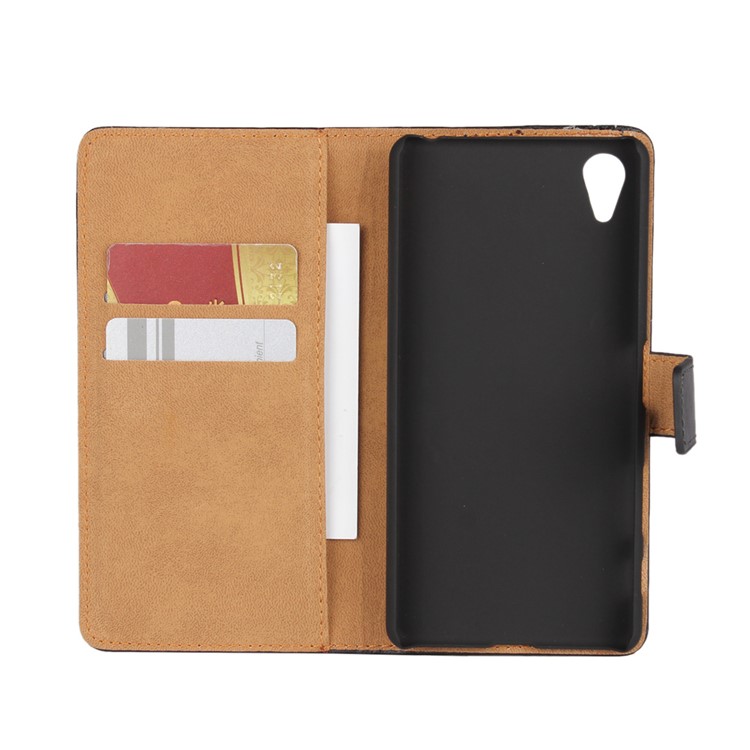 Genuine Split Leather Wallet Stand Case Cover for Sony Xperia X - Brown-4