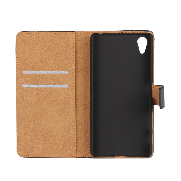 Genuine Split Leather Wallet Stand Case Cover for Sony Xperia X - Brown-5