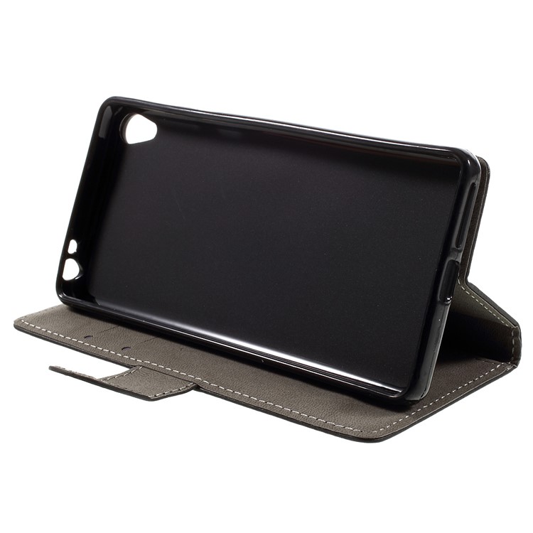 Leather Wallet Stand Cover for Sony Xperia E5 - Black-4