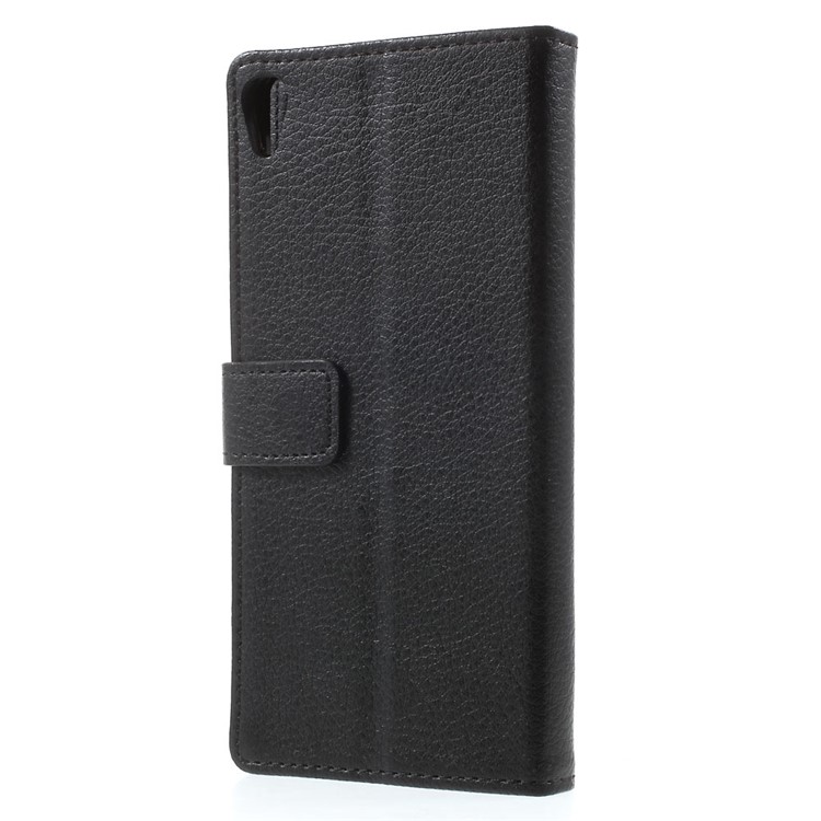 Litchi Texture Leather Wallet Stand Case for Sony Xperia E5 - Black-2