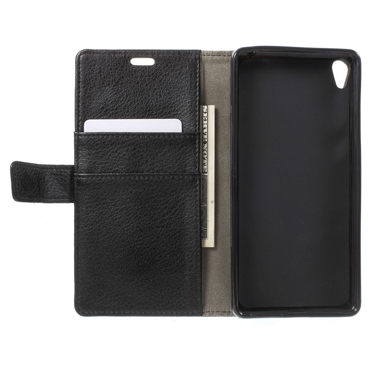 Litchi Texture Leather Wallet Stand Case for Sony Xperia E5 - Black-4