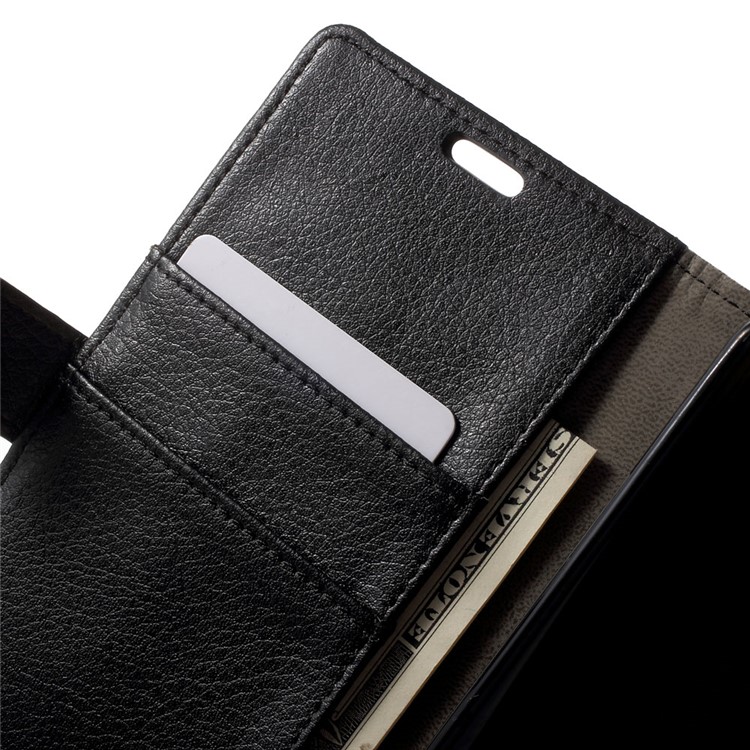 Litchi Texture Leather Wallet Stand Case for Sony Xperia E5 - Black-5