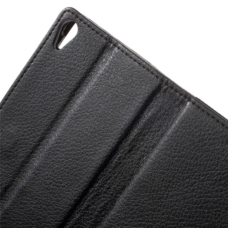 Litchi Texture Leather Wallet Stand Case for Sony Xperia E5 - Black-6