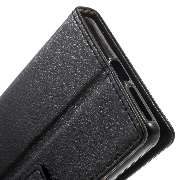 Litchi Texture Leather Wallet Stand Case for Sony Xperia E5 - Black-8