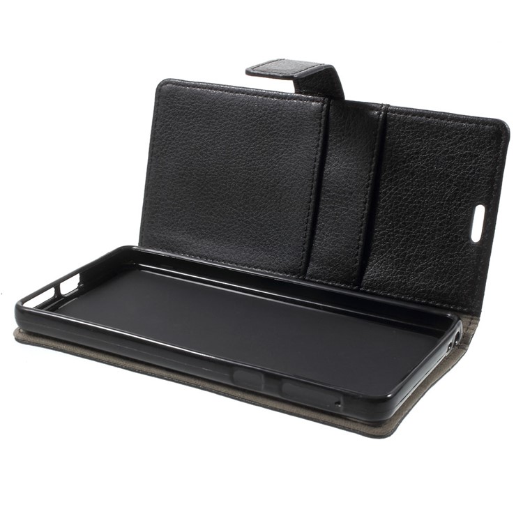 Litchi Texture Leather Wallet Stand Case for Sony Xperia E5 - Black-9
