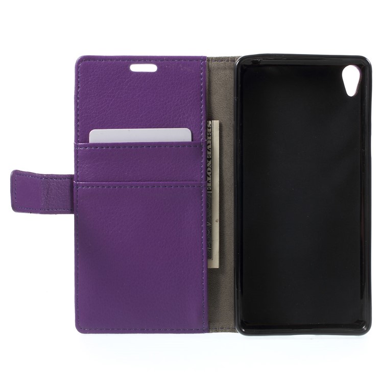 Litchi Texture PU Leather Phone Shell for Sony Xperia E5 - Purple-4