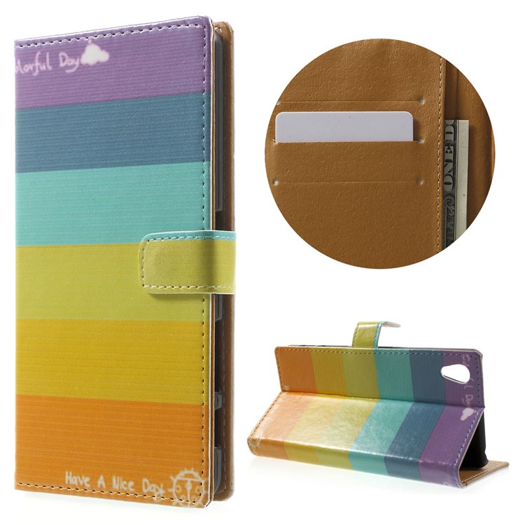 Leather Stand Cover with Card Slots for Sony Xperia X Performance - Colorized Stripes-1