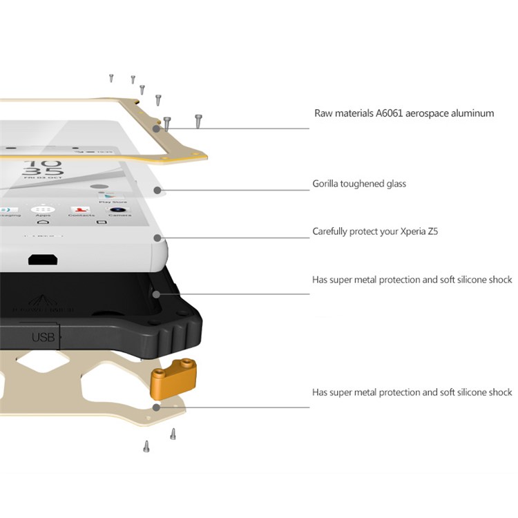 LOVE MEI MK2 pour Sony Xperia Z5 / Dual Aluminium + Silicone + Housse en cuir détachable + Film d'écran en verre trempé - argent-9