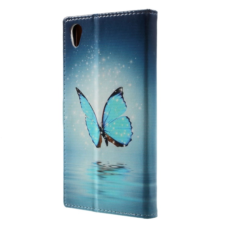 Pattern Printing Wallet Leather Shell for Sony Xperia X - Blue Butterfly-2