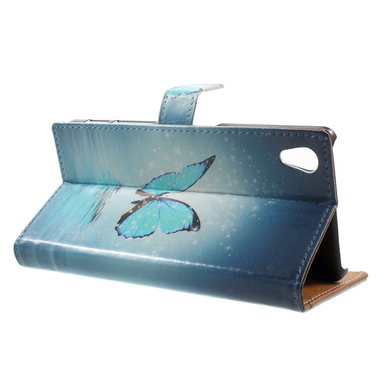 Pattern Printing Wallet Leather Shell for Sony Xperia X - Blue Butterfly-3