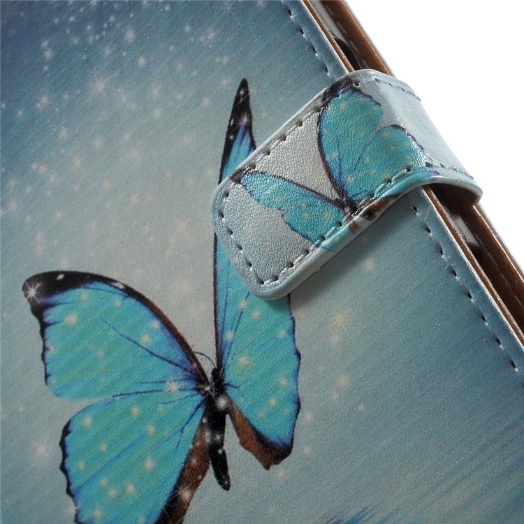 Pattern Printing Wallet Leather Shell for Sony Xperia X - Blue Butterfly-6