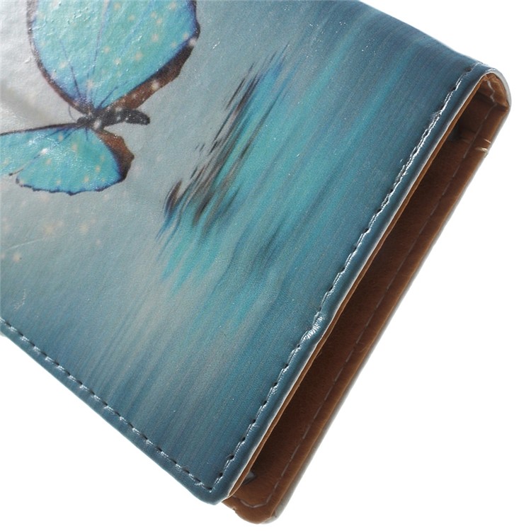 Pattern Printing Wallet Leather Shell for Sony Xperia X - Blue Butterfly-7