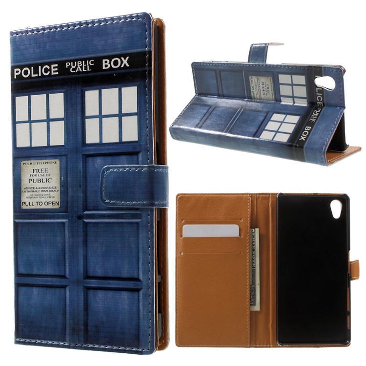 Pattern Printing Stand Flip Leather Case for Sony Xperia X - Police Public Call Box-1