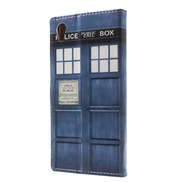 Pattern Printing Stand Flip Leather Case for Sony Xperia X - Police Public Call Box-2