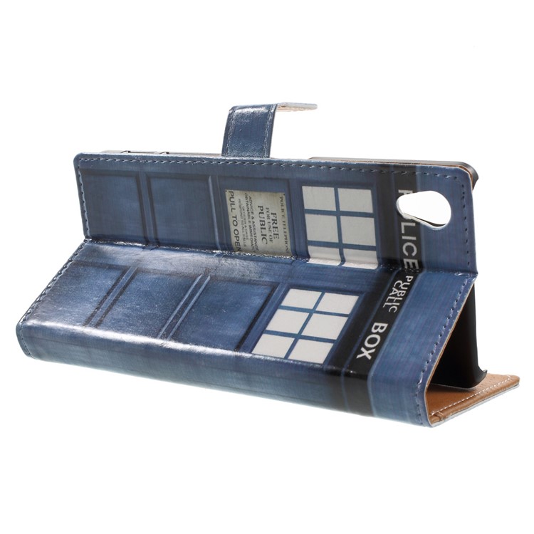 Pattern Printing Stand Flip Leather Case for Sony Xperia X - Police Public Call Box-3