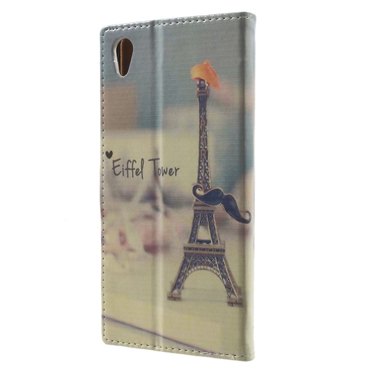 Pattern Printing Leather Card Holder Shell Case for Sony Xperia X - Eiffel Tower-2