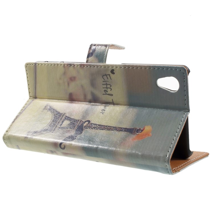 Pattern Printing Leather Card Holder Shell Case for Sony Xperia X - Eiffel Tower-3