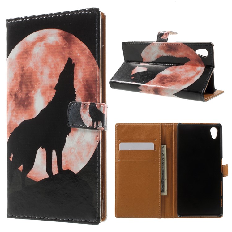 Pattern Printing Wallet Leather Cover Case for Sony Xperia X - Wolf Yelling to the Sky-1