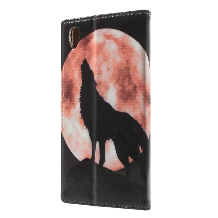 Pattern Printing Wallet Leather Cover Case for Sony Xperia X - Wolf Yelling to the Sky-2