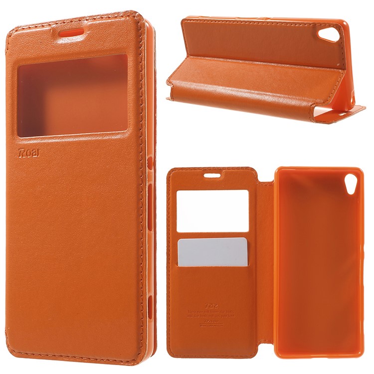 ROAR KOREA for Sony Xperia XA / XA Dual Noble Leather View Window Cover - Orange-1