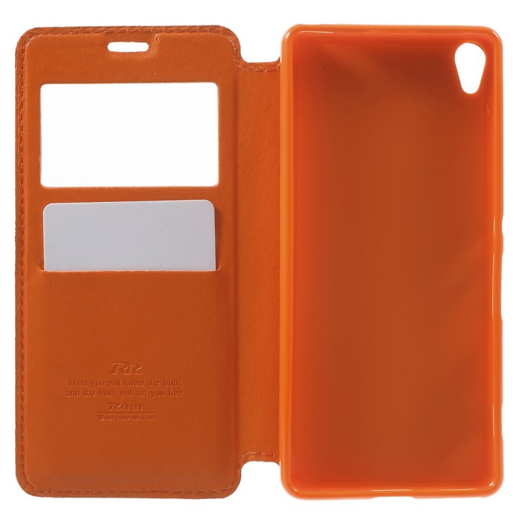 ROAR KOREA for Sony Xperia XA / XA Dual Noble Leather View Window Cover - Orange-4