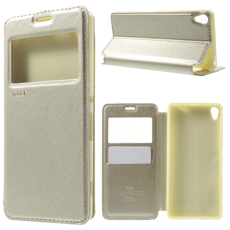 ROAR KOREA for Sony Xperia XA / XA Dual Noble Leather View Stand Case - Champagne-1