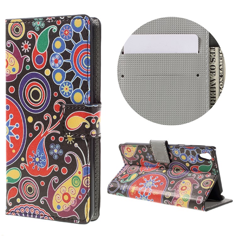 Patterned Leather Wallet Case for Sony Xperia E5 - Paisley Pattern-1