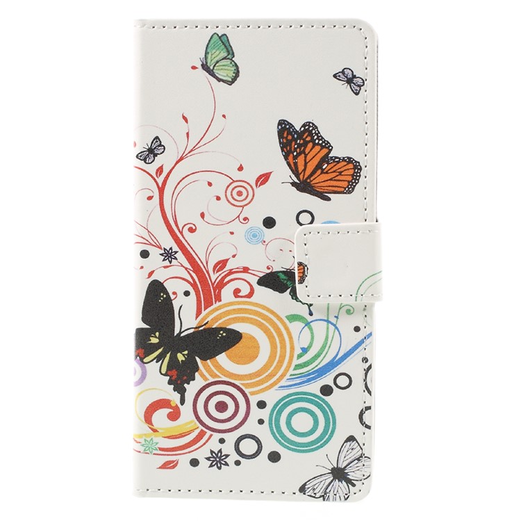 Gemusterte Leder Geldbörse Handyhülle Für Sony Xperia E5 - Schmetterling Und Kreis-3