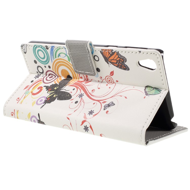 Gemusterte Leder Geldbörse Handyhülle Für Sony Xperia E5 - Schmetterling Und Kreis-5