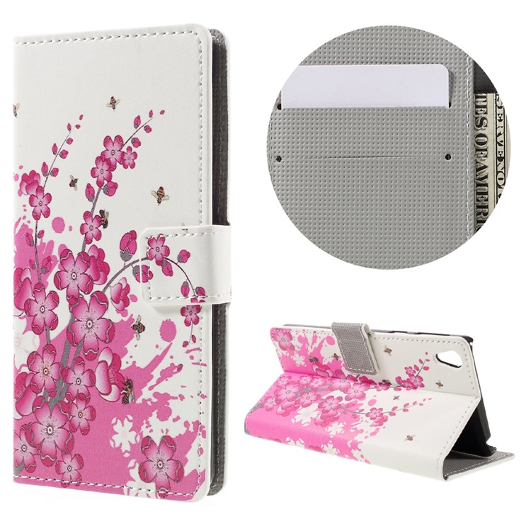 Patterned Leather Card Slot Case for Sony Xperia E5 - Plum Blossom-1