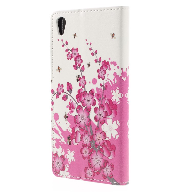 Patterned Leather Card Slot Case for Sony Xperia E5 - Plum Blossom-2