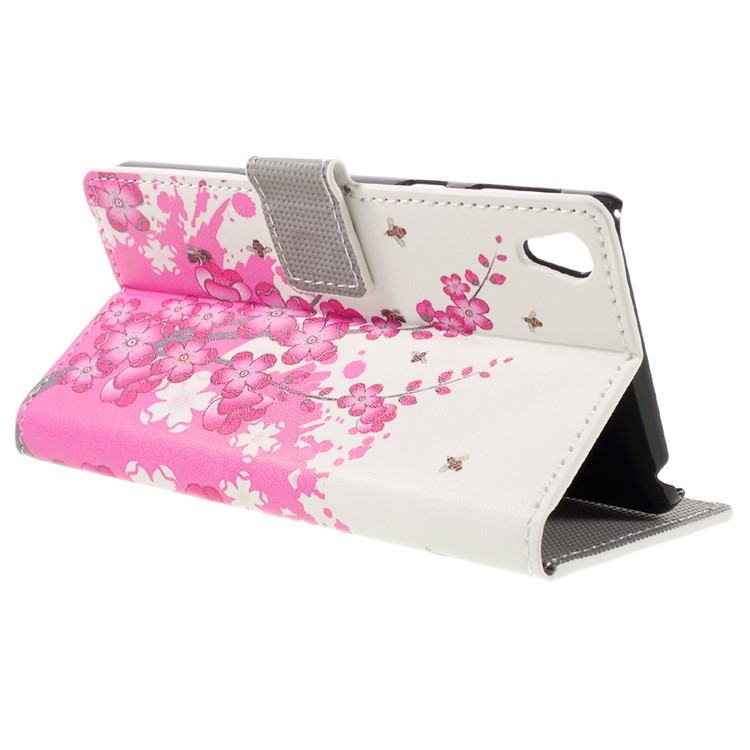 Patterned Leather Card Slot Case for Sony Xperia E5 - Plum Blossom-5