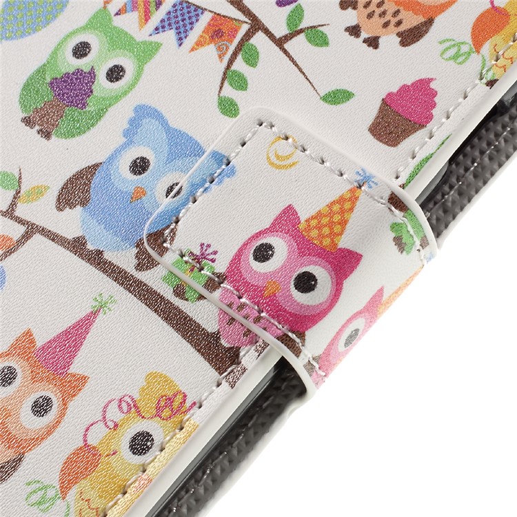 Patterned Leather Wallet Case for Sony Xperia E5 - Owl Family-10