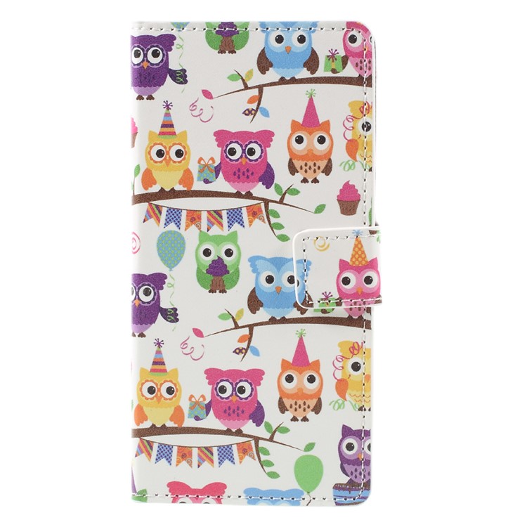 Patterned Leather Wallet Case for Sony Xperia E5 - Owl Family-3