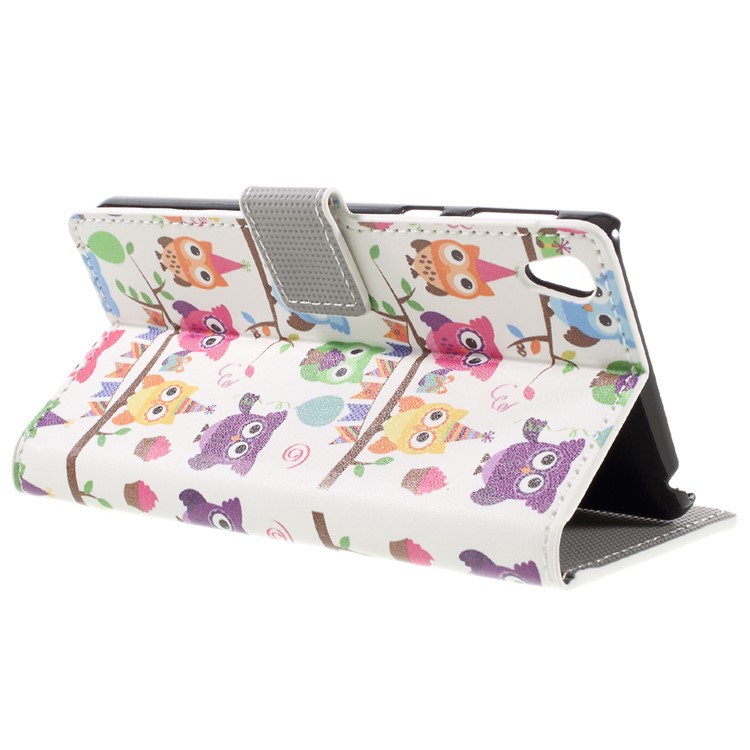 Patterned Leather Wallet Case for Sony Xperia E5 - Owl Family-5