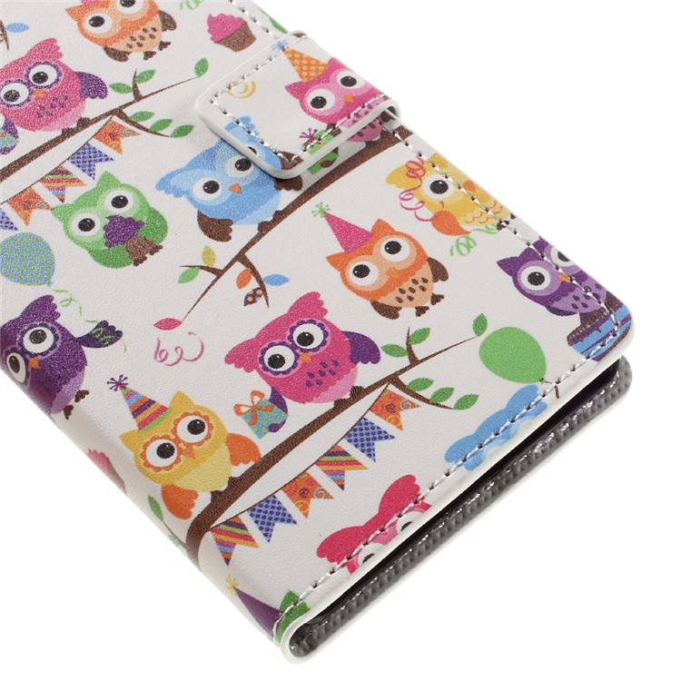 Patterned Leather Wallet Case for Sony Xperia E5 - Owl Family-8