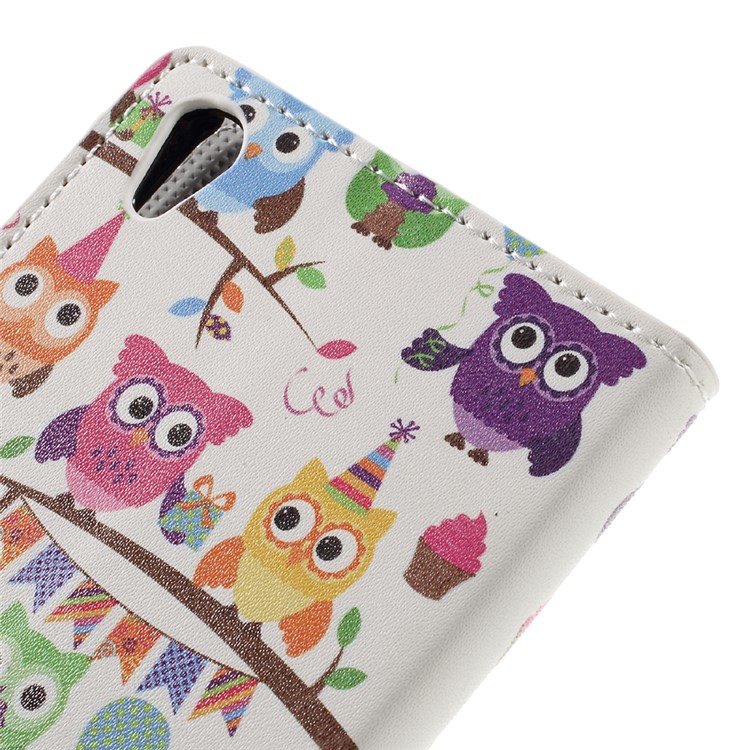 Patterned Leather Wallet Case for Sony Xperia E5 - Owl Family-9