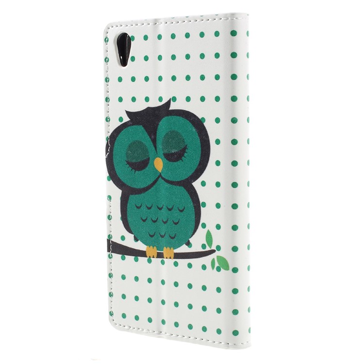 Patterned Leather Wallet Case for Sony Xperia E5 - Dozing Owl-2